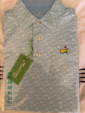 Masters Pale Blue Geometric Polo with Yellow Embroidered Logo XS kids